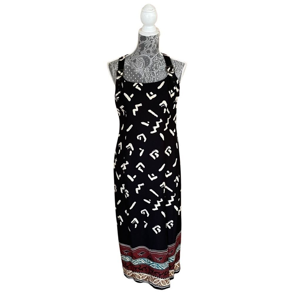 VINTAGE 90s Breakin’ Loose Dress Buckle Strap Printed Dress Black
